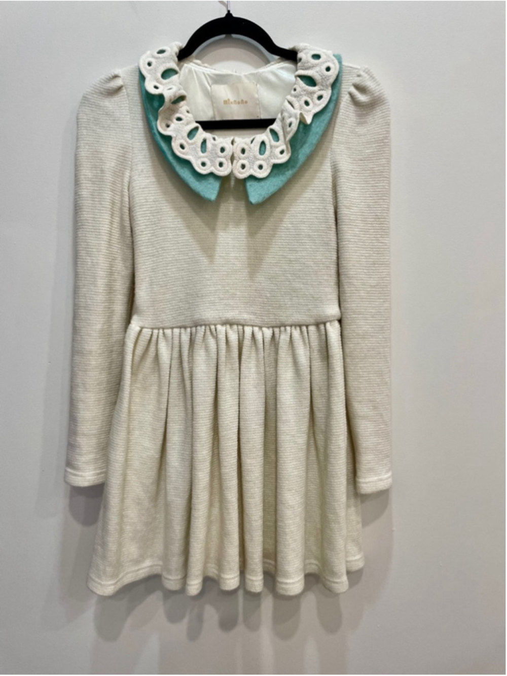 Retro Knit Mini Dress Crochet Lace Bib Collar XS Twee Coquette Cottagecore